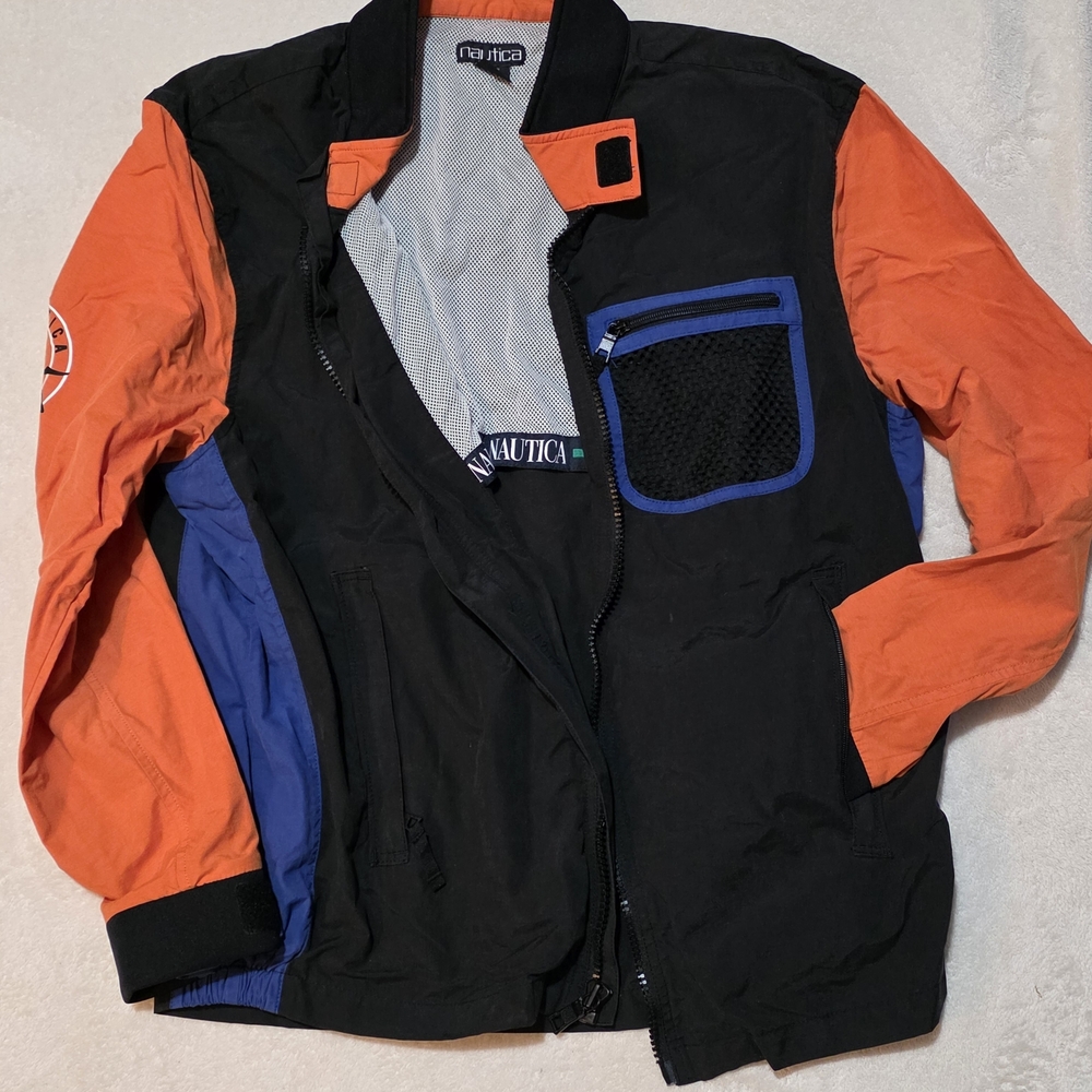 Nautica Men's Black, Orange, and Blue Windbreaker